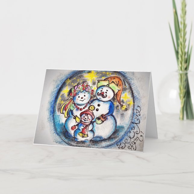 Ukrainische Schneemännerfamilie Postkarte (Vorderseite)