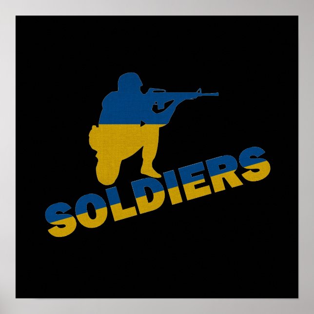 Ukrainische Soldaten, ukrainische Flagge Poster