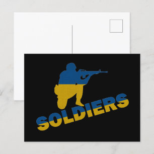 Ukrainische Soldaten, ukrainische Flagge Postkarte