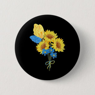 Ukrainische Sonnenblumen T-Shirt Blau Gelber Schme Button
