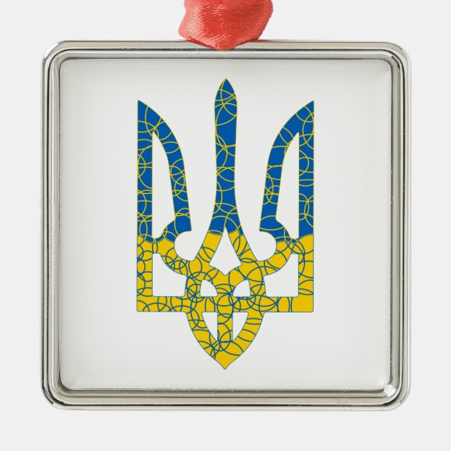Ukrainische trident texturierte Flagge der Ukraine Ornament Aus Metall (Vorne)