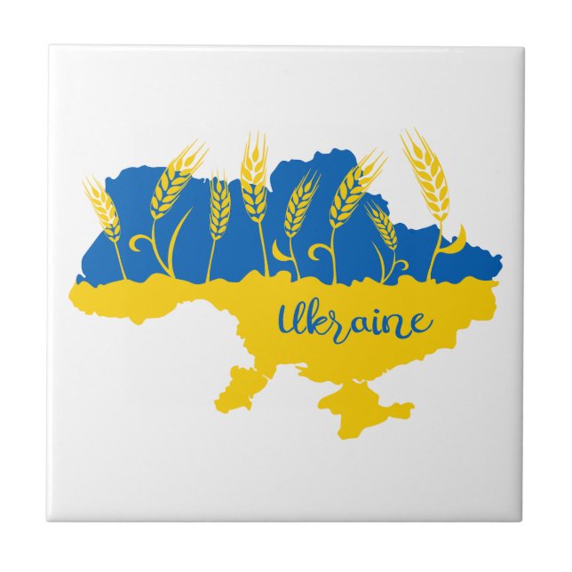 Ukrainische Typografie und Weizenohr auf ukrainisc Fliese (Vorderseite)