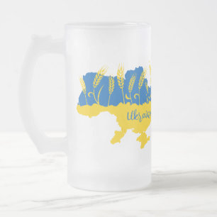 Ukrainische Typografie und Weizenohr auf ukrainisc Mattglas Bierglas