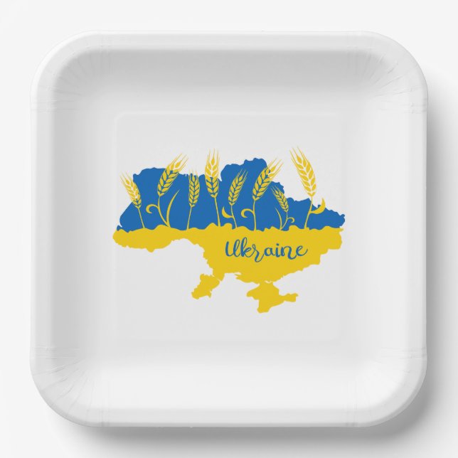 Ukrainische Typografie und Weizenohr auf ukrainisc Pappteller (Vorderseite)
