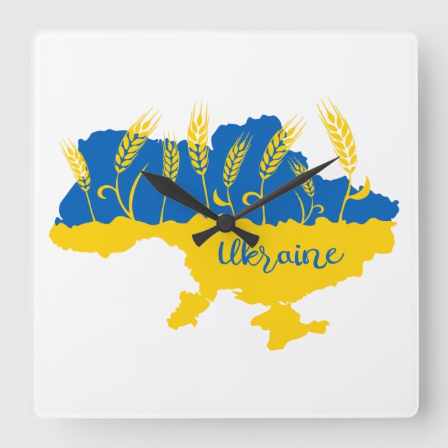 Ukrainische Typografie und Weizenohr auf ukrainisc Quadratische Wanduhr (Vorderseite)