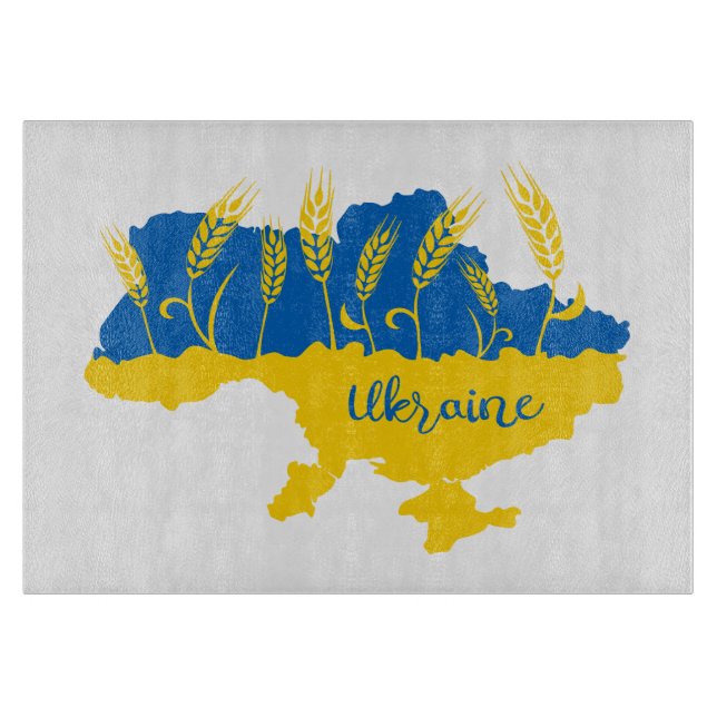 Ukrainische Typografie und Weizenohr auf ukrainisc Schneidebrett (Vorderseite)