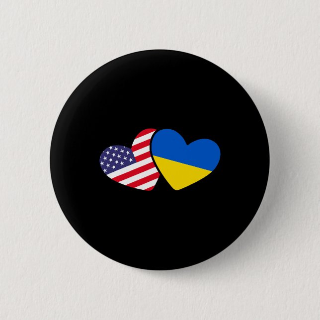Ukrainische Ukraine 2 Herz Flagge Ich stehe mit de Button (Vorderseite)