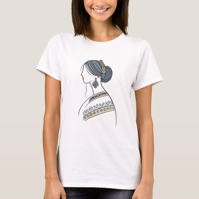 Ukrainische Volksfrau | Line Art T - Shirt (Vorderseite)