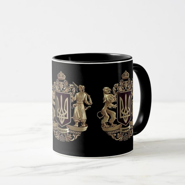 Ukrainische Wappen Kaffeekanne Tasse (VorderseiteRechts)