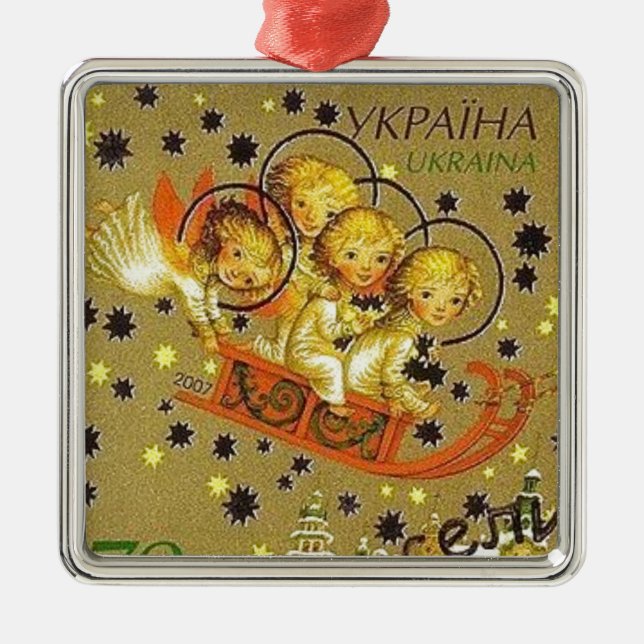 Ukrainische Weihnachtsengels-Babys Ornament Aus Metall (Vorne)