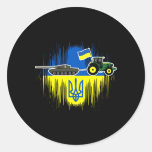 Ukrainischer Bauer stiehlt Panzer Ukraine-Flagge T Runder Aufkleber