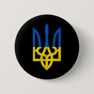 Ukrainischer Dreizack-Symbol - Ukraine-Flagge Unte Button