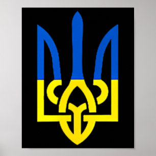 Ukrainischer Dreizack-Symbol - Ukraine-Flagge Unte Poster