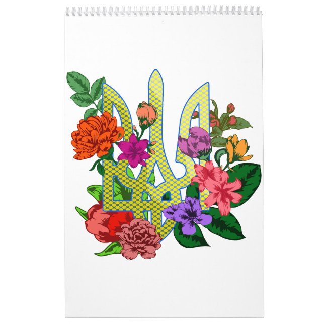 Ukrainischer Heraldik-Dreizack Tryzub blühende Blu Kalender (Titelbild)