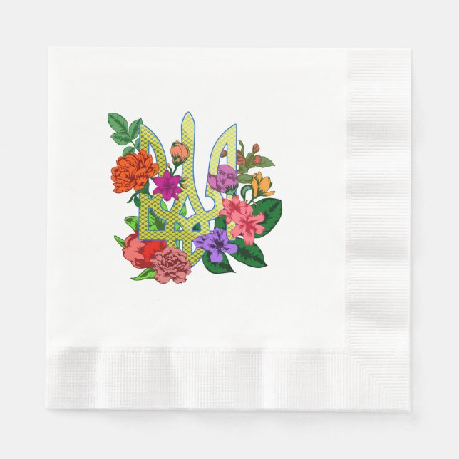 Ukrainischer Heraldik-Dreizack Tryzub blühende Blu Serviette (Vorderseite)