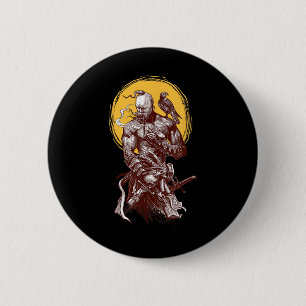 Ukrainischer Kosaken-Krieger hält Schwert kämpfend Button