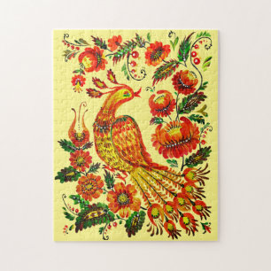 Ukrainischer Kunstvogel und Blume Petrykivka Maler Puzzle