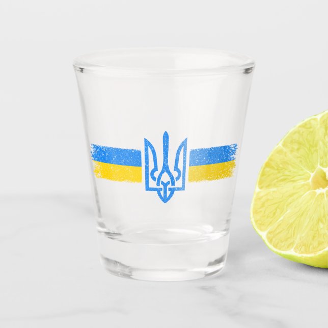 ukrainischer Präsident - ukrainisches Flaggensymbo Schnapsglas (Vorderseite)