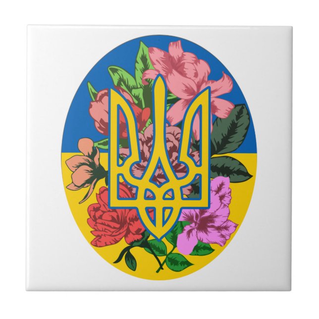 ukrainischer Präsident und ukrainische Flagge mit  Fliese (Vorderseite)