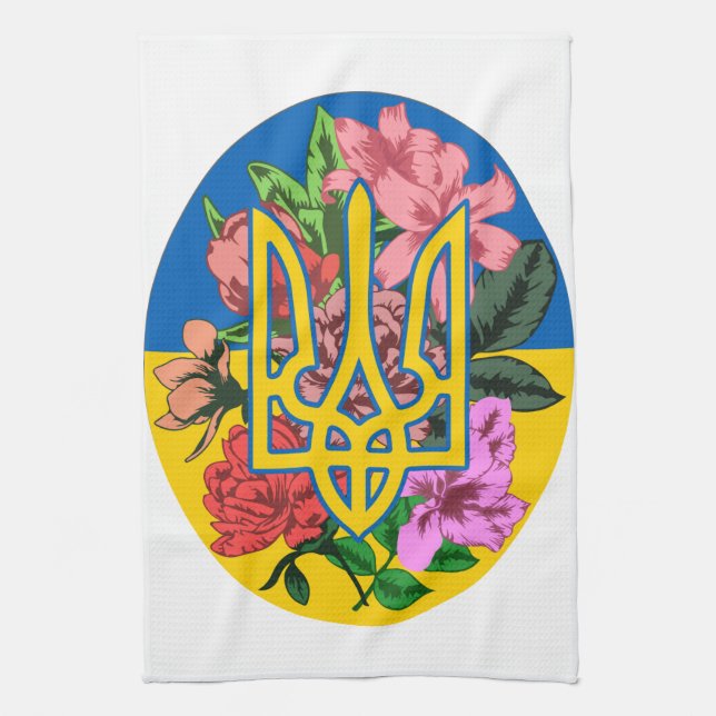 ukrainischer Präsident und ukrainische Flagge mit  Geschirrtuch (Vertikal)