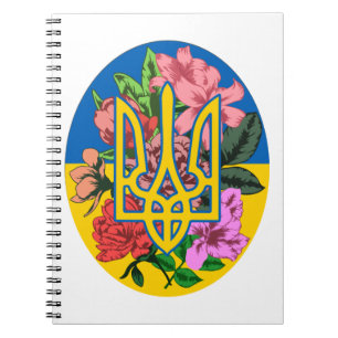 ukrainischer Präsident und ukrainische Flagge mit  Notizblock