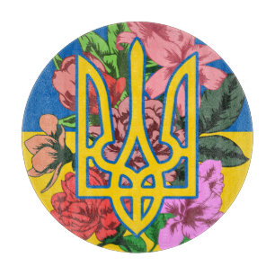 ukrainischer Präsident und ukrainische Flagge mit  Schneidebrett