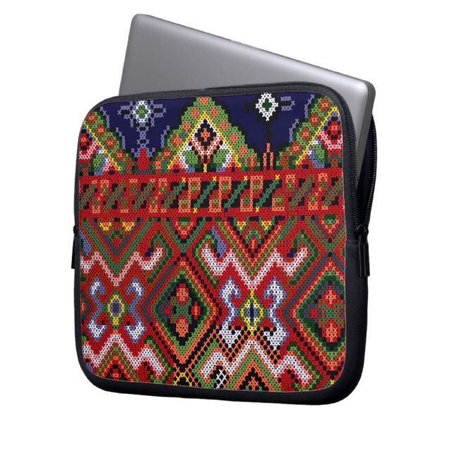 Ukrainischer Querstich Stickerei Zippered Neopren Laptopschutzhülle (Vorderseite Links)