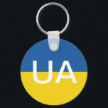 Ukrainischer Schlüsselanhänger mit runder Flagge<br><div class="desc">Ukrainische Fahne runden Taste Schlüsselkette. Blauer Schlüsselanhänger der Ukraine mit Monogramm-Buchstaben. Fügen Sie Ihren eigenen personalisierten Text oder Kostenvoranschlag hinzu.</div>