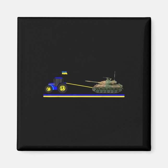 Ukrainischer Traktor zieht Panzer mit der Flagge d Magnet (Vorne)