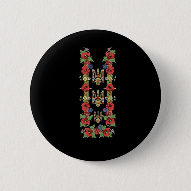 Ukrainischer Trysub Rote Mohnblumen Retro Floral U Button (Vorderseite)