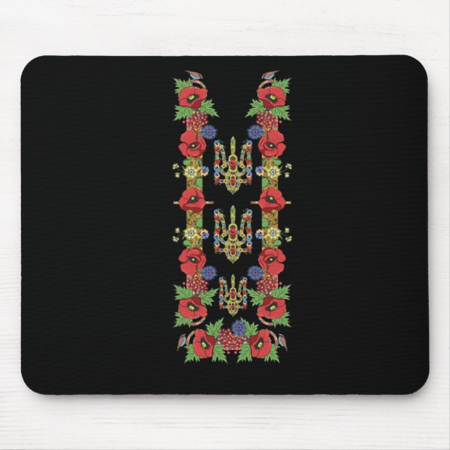 Ukrainischer Trysub Rote Mohnblumen Retro Floral U Mousepad (Vorne)