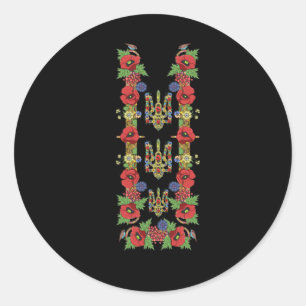 Ukrainischer Trysub Rote Mohnblumen Retro Floral U Runder Aufkleber