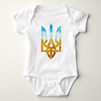 Ukrainischer tryzub Hintergrund des Weizens und Baby Strampler