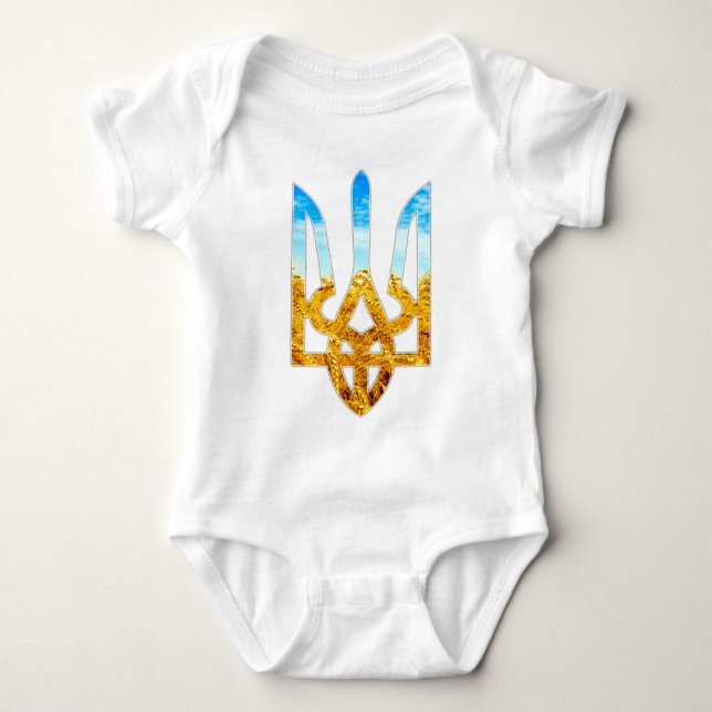 Ukrainischer tryzub Hintergrund des Weizens und Baby Strampler (Vorderseite)