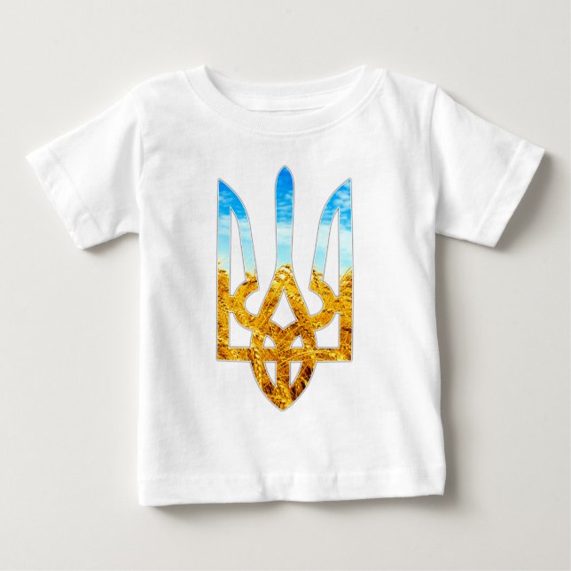Ukrainischer tryzub Hintergrund des Weizens und Baby T-shirt (Vorderseite)