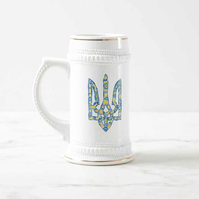 Ukrainisches Emblem trident tryzub ethnisch  Bierglas (Links)