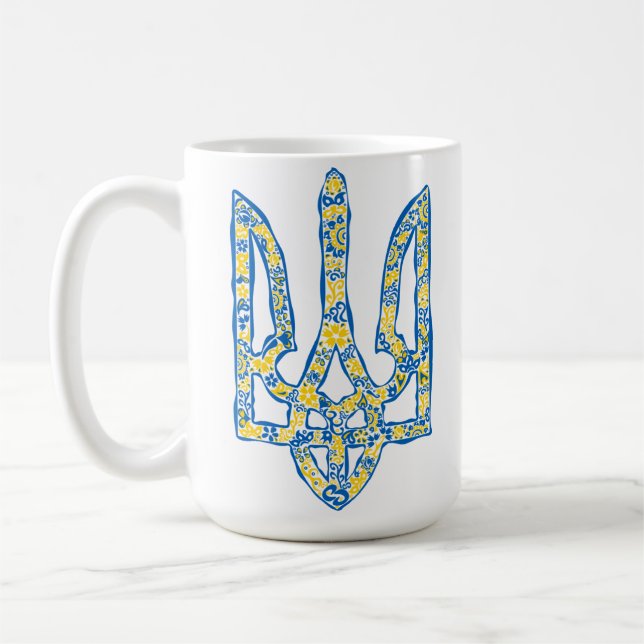 Ukrainisches Emblem trident tryzub ethnisch Kaffeetasse (Links)
