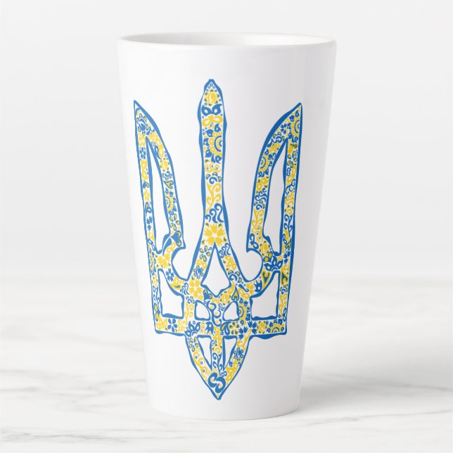 Ukrainisches Emblem trident tryzub ethnisch Milchtasse (Vorderseite)