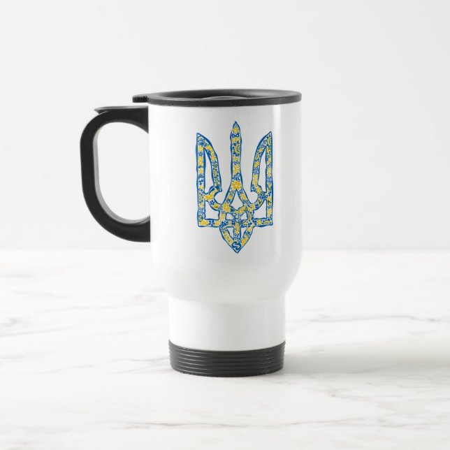 Ukrainisches Emblem trident tryzub ethnisch Reisebecher (Links)