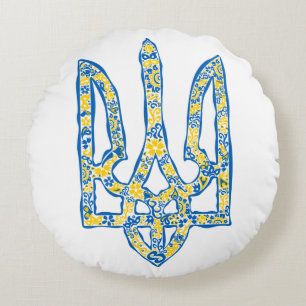 Ukrainisches Emblem trident tryzub ethnisch Rundes Kissen