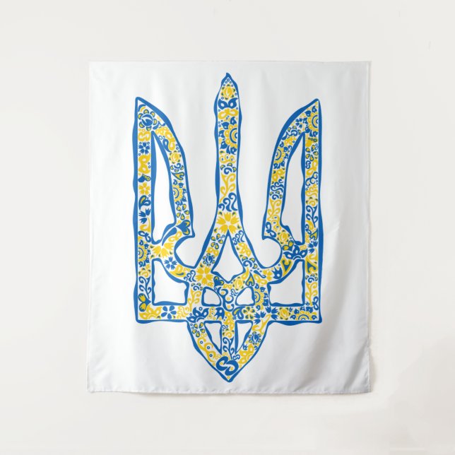 Ukrainisches Emblem trident tryzub ethnisch Wandteppich (Vorderseite)