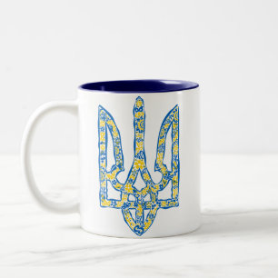 Ukrainisches Emblem trident tryzub ethnisch Zweifarbige Tasse