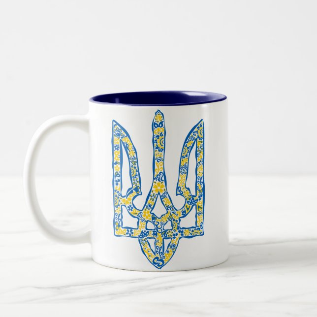 Ukrainisches Emblem trident tryzub ethnisch Zweifarbige Tasse (Links)