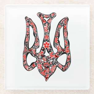 Ukrainisches Emblem trident tryzub stilisiert Glasuntersetzer