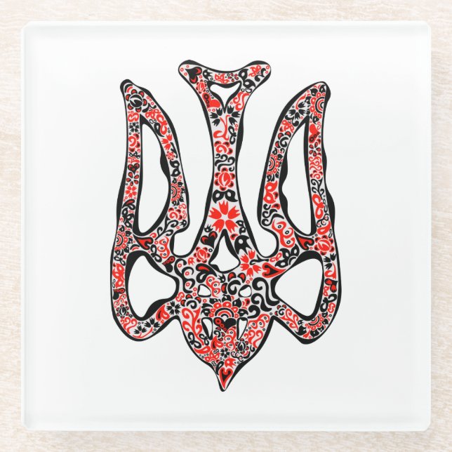 Ukrainisches Emblem trident tryzub stilisiert Glasuntersetzer (Vorderseite)