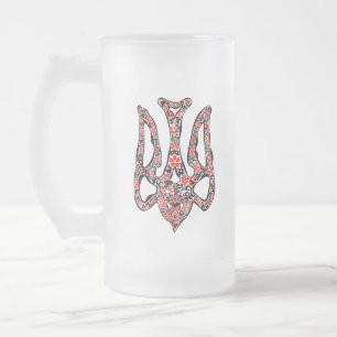 Ukrainisches Emblem trident tryzub stilisiert Mattglas Bierglas