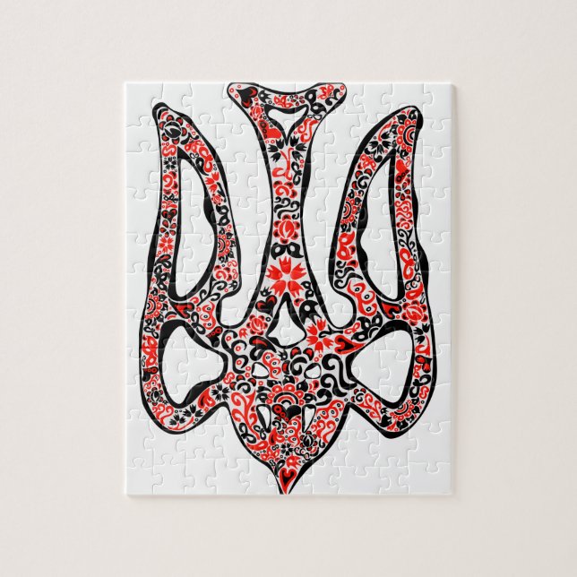 Ukrainisches Emblem trident tryzub stilisiert Puzzle (Vertikal)