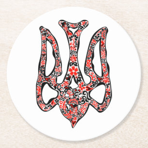 Ukrainisches Emblem trident tryzub stilisiert Runder Pappuntersetzer