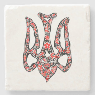 Ukrainisches Emblem trident tryzub stilisiert Steinuntersetzer