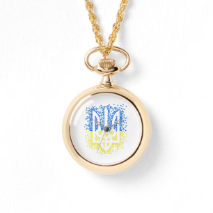 Ukrainisches Emblem trident tryzub zerstreut Herze Armbanduhr